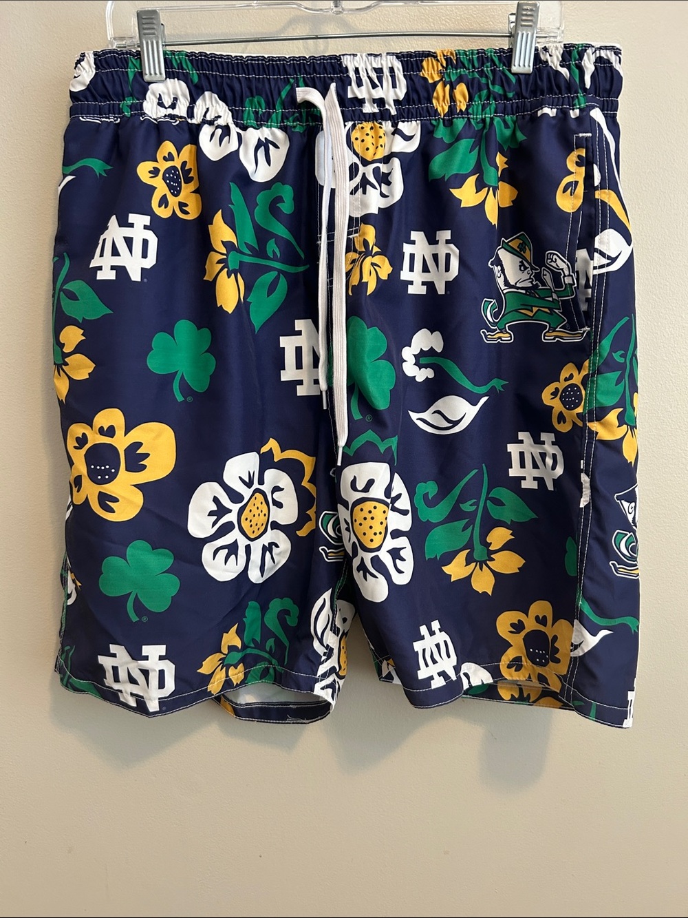 Wes & Willy Notre Dame Fighting Irish Swim Trunks Men XXL Navy Floral Board Shor